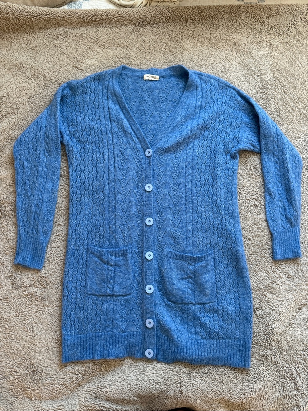 NOVICA “Eminence in Blue” Baby Alpaca Blend Cardigan Sweater